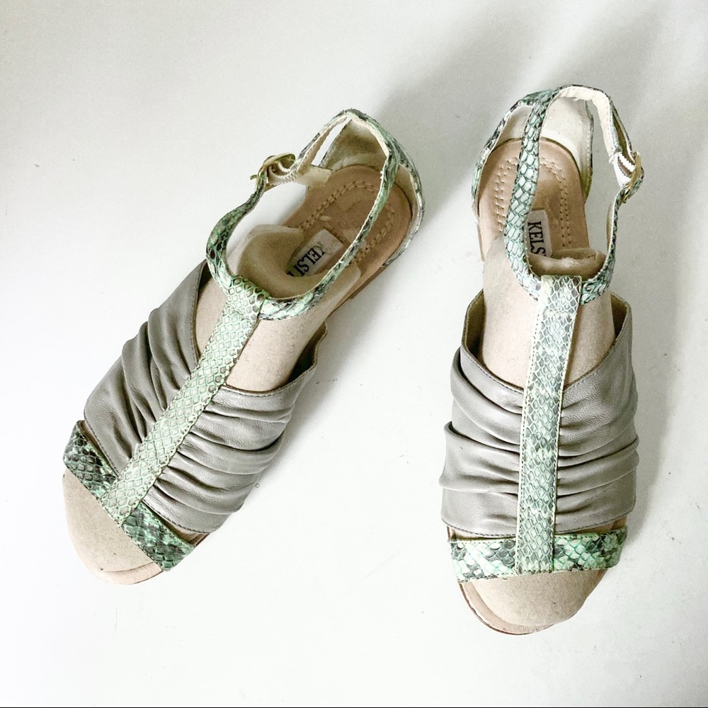 Kelsi Dagger Textured Snake Print Leather Sandals